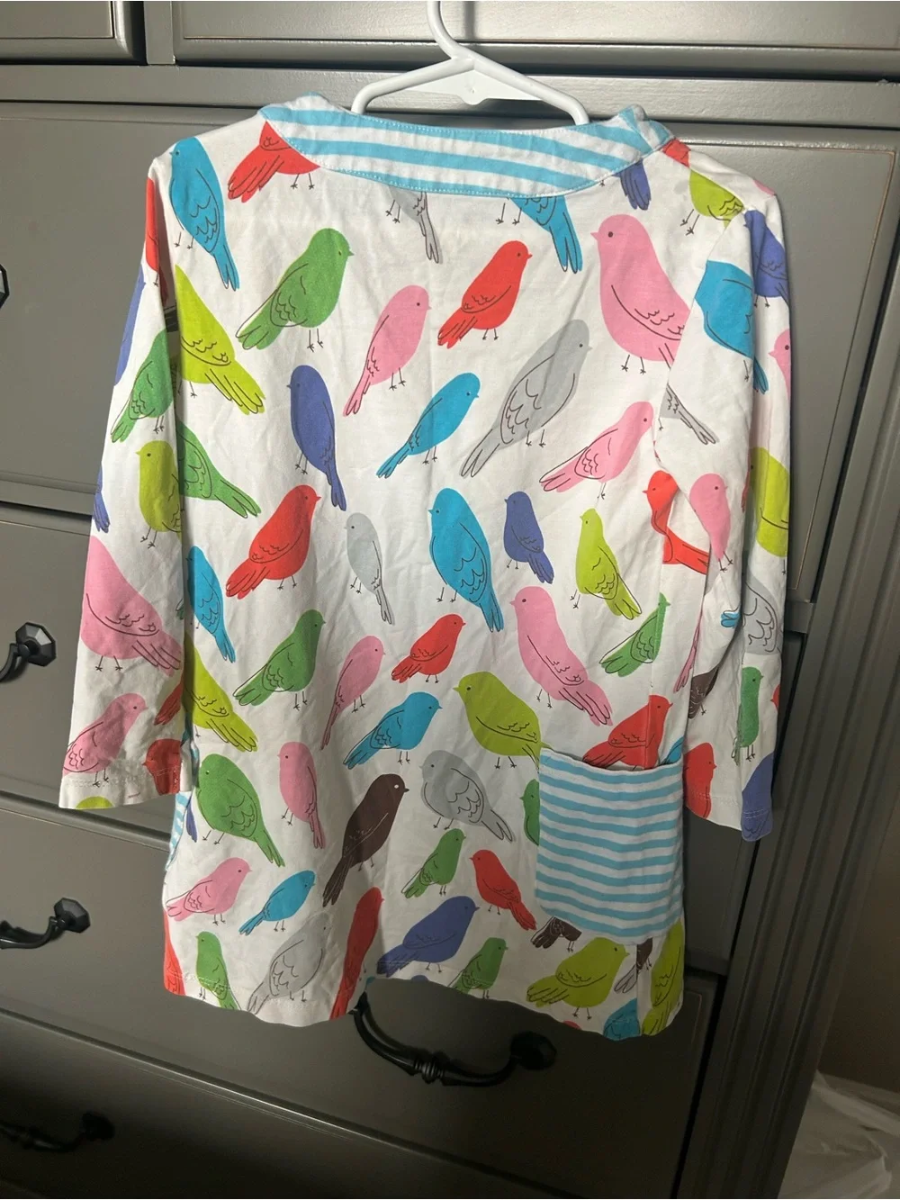 Kids Long-Sleeve Bird Print Dress with Pocket - Multi
